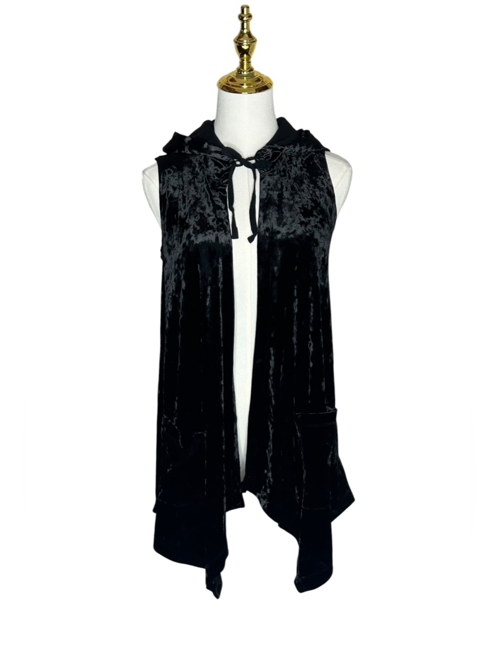 LOGO by Lori Goldstein Whimsigoth Black Velvet Hooded Vest Witchy Sz XS Grunge